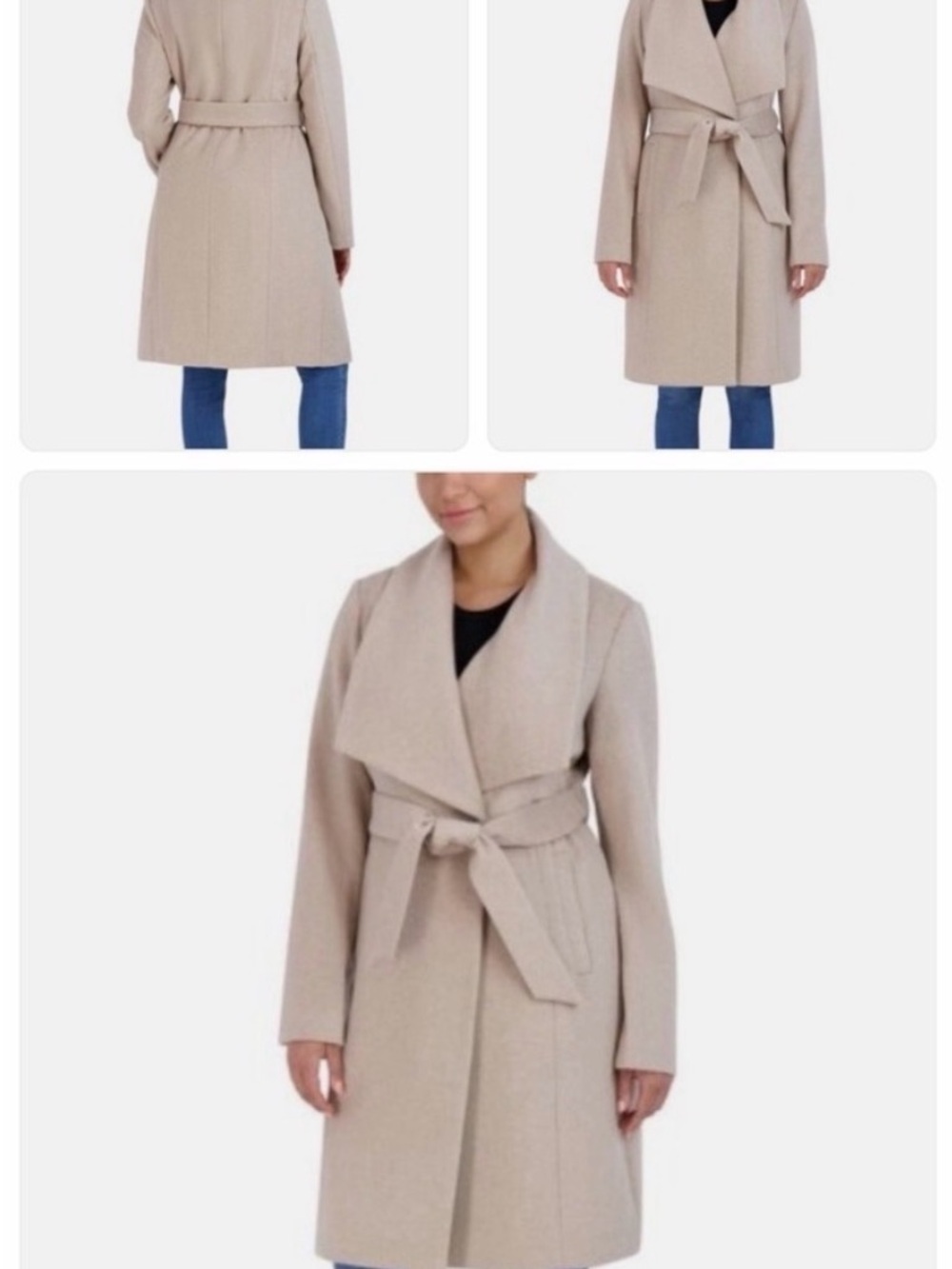 Cole Haan Neutral Beige Wrap Belted Wool-Blend Coat